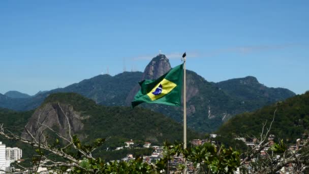 Brazilië vlag met de Christus Verlosser — Stockvideo