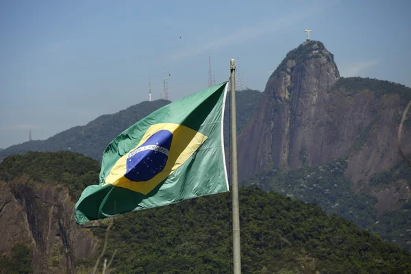 Macha flagą brazylijski — Zdjęcie stockowe