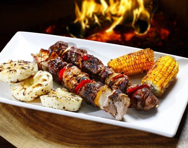 Barbecue with pineapples and corn — Stock Photo, Image