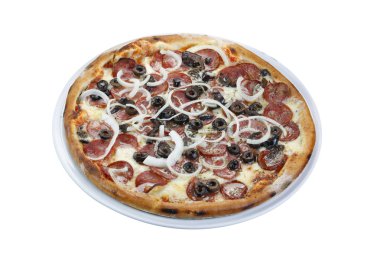 Pizza zeytin, biber ve soğan ile