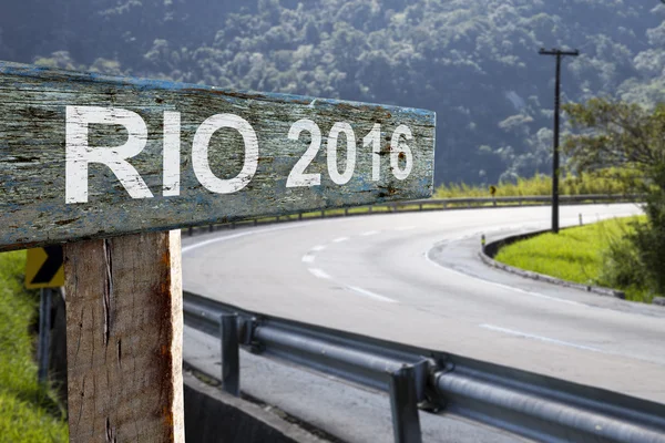 Sinal de madeira Rio 2016 — Fotografia de Stock