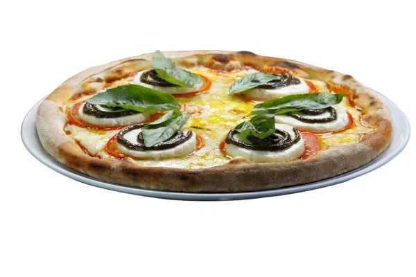 Pizza assada em um fundo branco — Fotografia de Stock