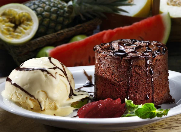 Petit gateau served on a dish — Stock Photo, Image