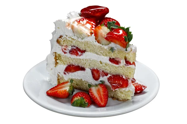 Whipped cream cake with strawberry — Stock Photo, Image