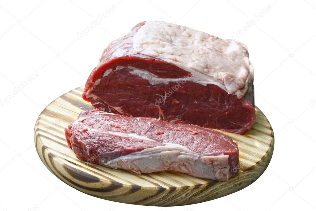 Raw steak on a tray