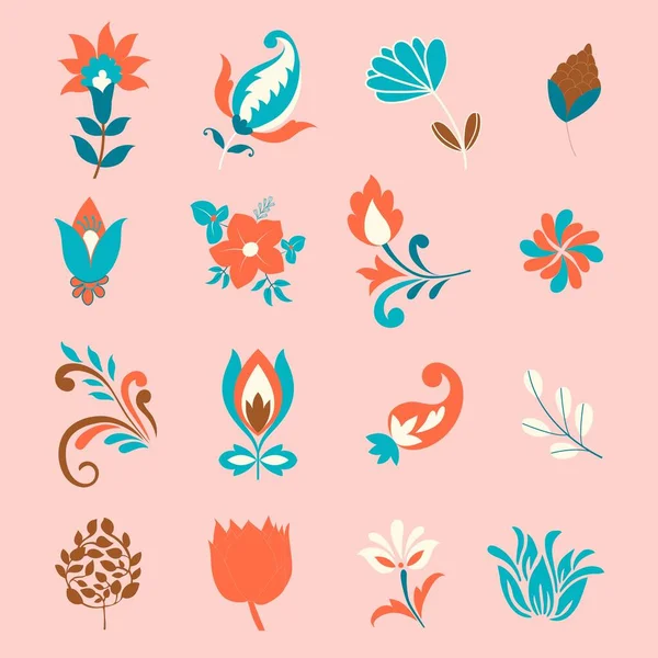 Διακοσμητικό Floral Vector Design Set Για Ταπετσαρία Ύφασμα Επιφάνεια Μόδα — Διανυσματικό Αρχείο
