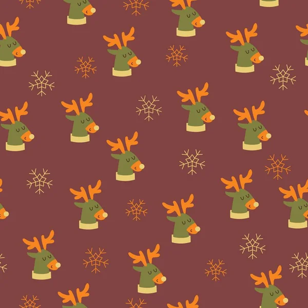 Muhteşem geyikler ve kar taneleriyle kusursuz bir Noel deseni. Vektör illüstrasyonu