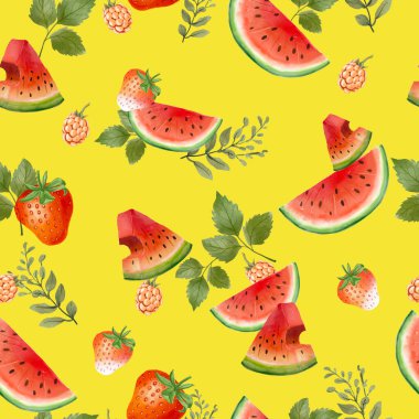 Tatlı suluboya karpuz ve dikişsiz çilek deseni