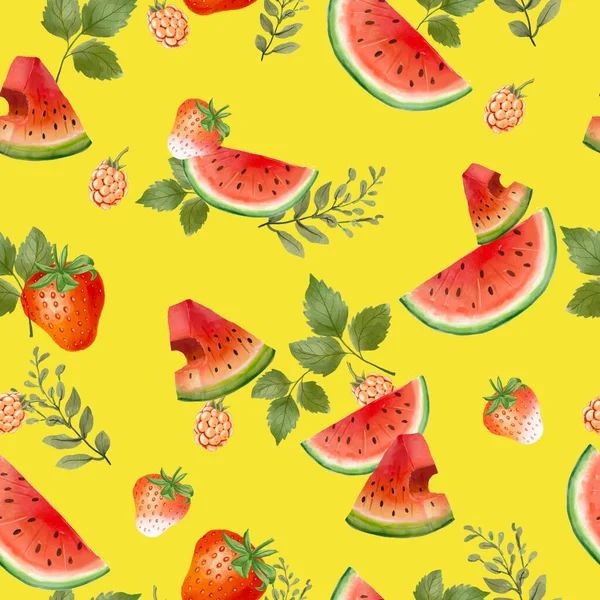 Tatlı suluboya karpuz ve dikişsiz çilek deseni