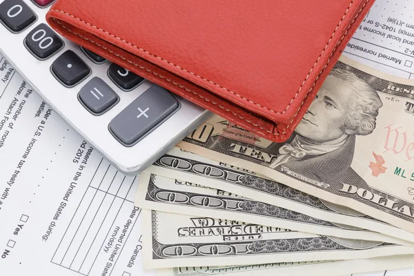 Pénzt a pénztárca és a számológép adó képernyő háttér — Stock Fotó