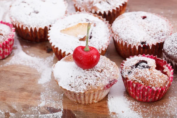 Φρεσκοψημένο muffin πασπαλισμένα με ζάχαρη άχνη — Φωτογραφία Αρχείου