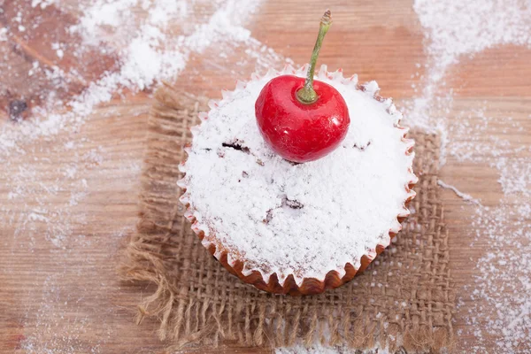 Freshly baked muffin sprinkled with powdered sugar — Stock Photo, Image