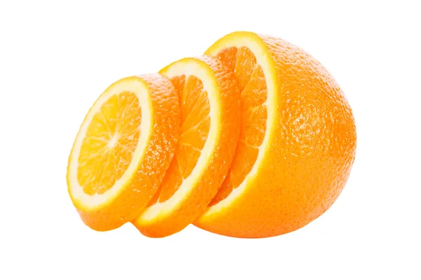 Halvorna av en orange på vit bakgrund — Stockfoto