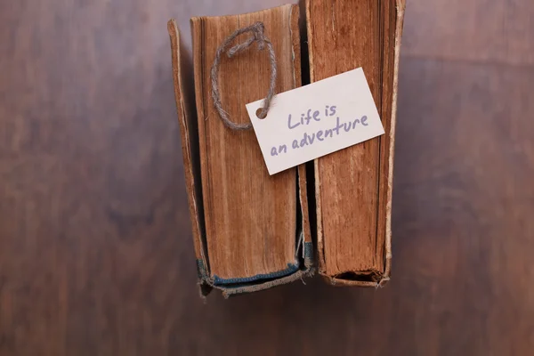 Het leven is avontuur aanlog-oud boek - vintage stijl — Stockfoto