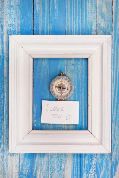 Sign I love you and Compass in a white frame - Vintage style — Stock Photo, Image
