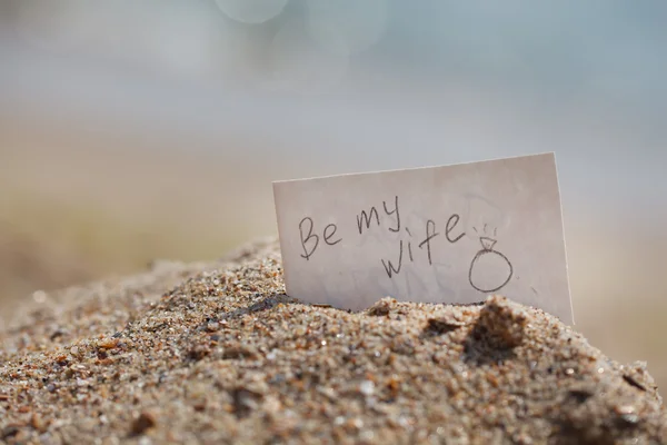 Eşim kum üzerinde mesaj olarak — Stok fotoğraf