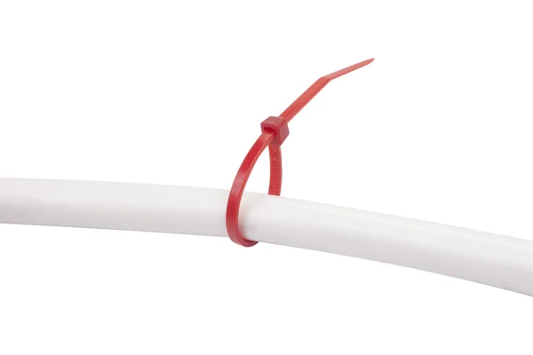 Red cable tie with electric wire — Stock Photo, Image