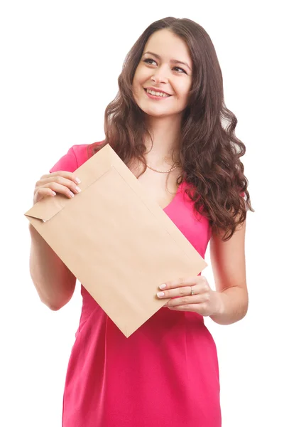 Jeune femme d'affaires attrayante avec des documents, isolé sur fond blanc — Photo