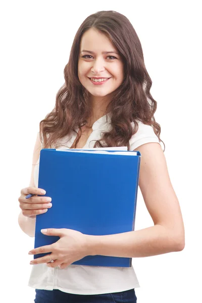 Young attractive business woman with documents, isolated on white background Stock Picture