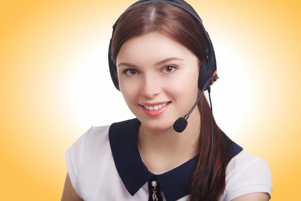 Retrato de feliz sorrindo alegre jovem operador de telefone de apoio — Fotografia de Stock