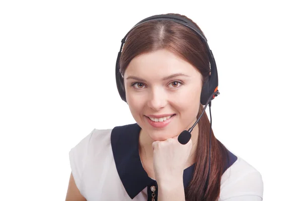 Ritratto di felice sorridente allegro giovane operatore telefonico di supporto — Foto Stock