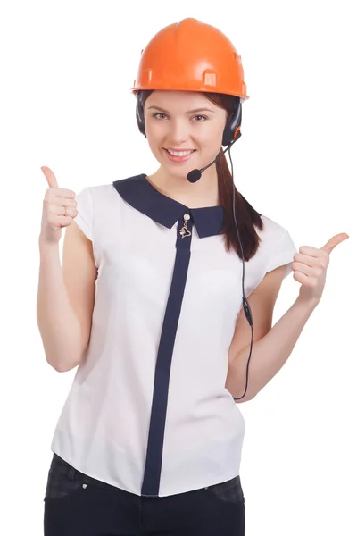 Mulher de negócios jovem inteligente com capacete duro — Fotografia de Stock