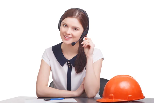 Smart young business woman with hard helmet — Stock Photo, Image