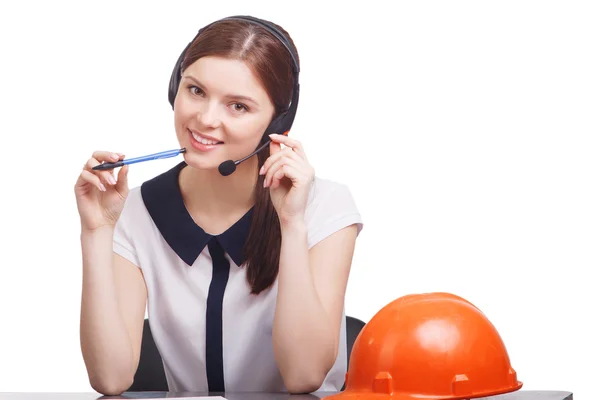 Smart young business woman with hard helmet — Stock Photo, Image