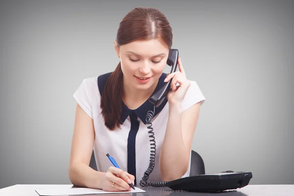 Portrait of happy smiling cheerful young support phone operator — Stock Photo, Image