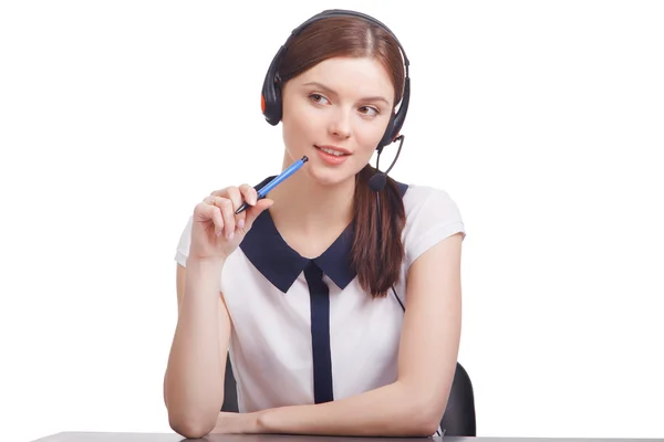 Porträtt av glada unga stöd telefon operatör — Stockfoto