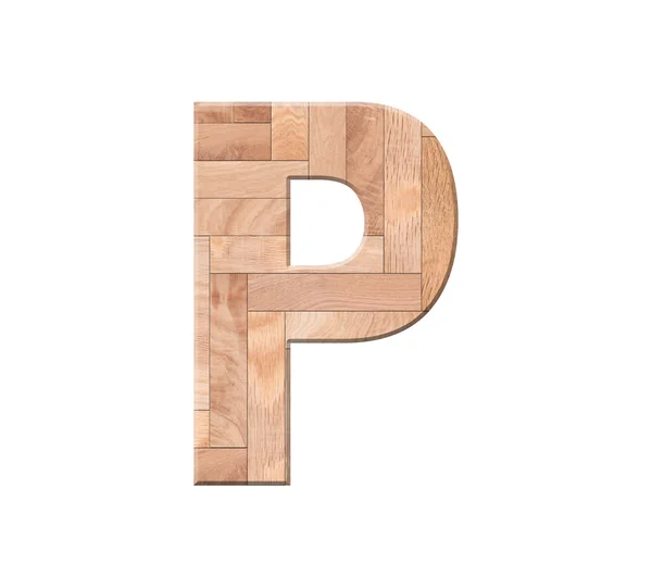 Alphabet parquet en bois symbole lettre - P. Isolé sur fond blanc — Photo