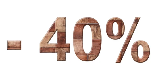 Ilustración de 40 por ciento de reducción de precios. Letras de descuento de parquet de madera aisladas sobre fondo blanco — Foto de Stock