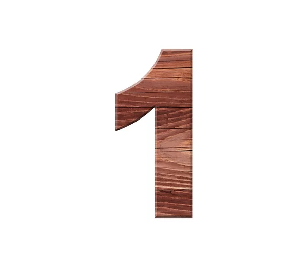 Parquete de madeira de dígito um símbolo - 1. Isolado sobre fundo branco — Fotografia de Stock