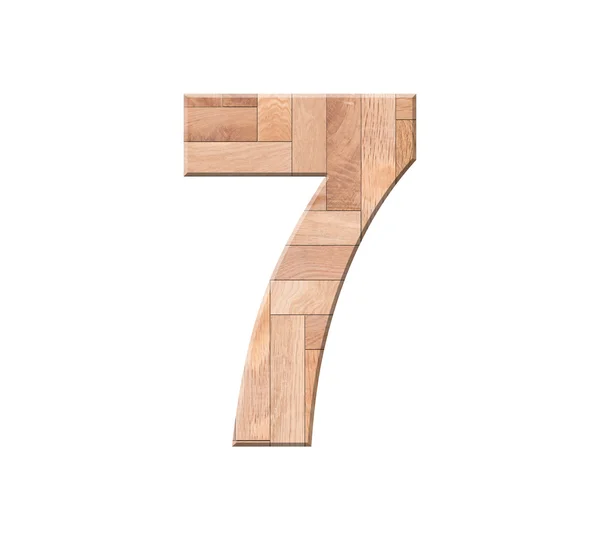 El entarimado de madera del dígito un símbolo - 7. Aislado sobre fondo blanco — Foto de Stock
