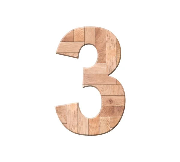 El entarimado de madera del dígito un símbolo - 3. Aislado sobre fondo blanco —  Fotos de Stock