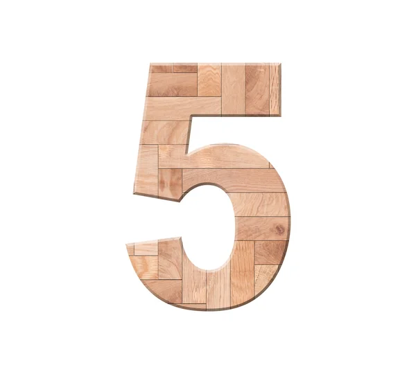 木实木复合地板的数字一个符号-5。白色背景上孤立 — 图库照片