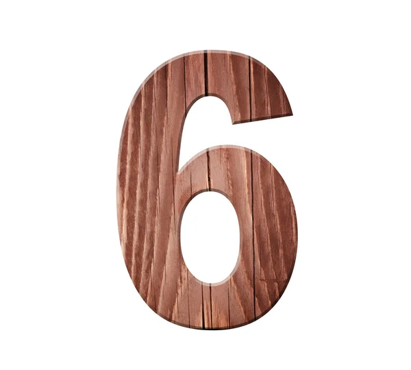 Wooden digit one symbol - 6. Isolated on white background — Stock Photo, Image