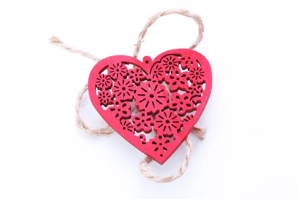 Wooden red heart isolated on white background — Stock Photo, Image