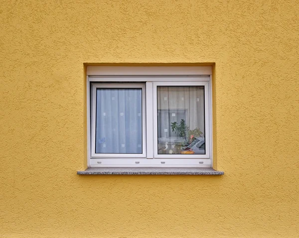 Renkli sarı duvarda pencere — Stok fotoğraf