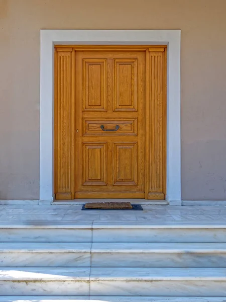 Athènes Grèce Entrée Maison Contemporaine Porte Bois Massif — Photo