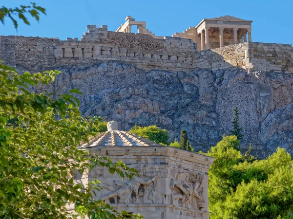 Aten Grekland Erechtheion Tempel Akropilis Kulle Över Romerska Vindar Torn — Stockfoto