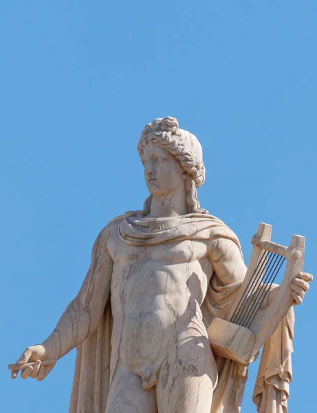 Apollo Heykeli Antik Yunan Müzik Şiir Tanrısı Mavi Gökyüzü Yazı — Stok fotoğraf
