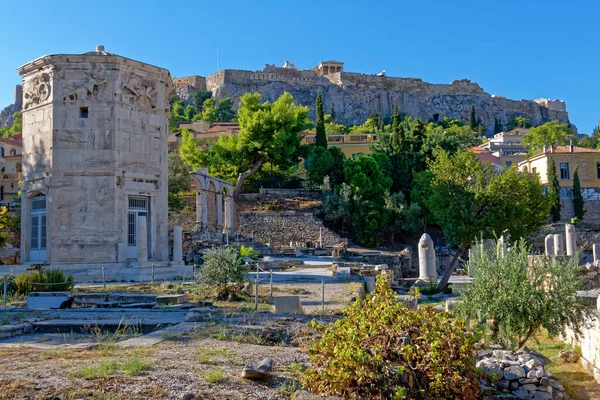 Acropolis Heuvel Wind Toren Het Romeinse Forum Athene Griekenland — Stockfoto