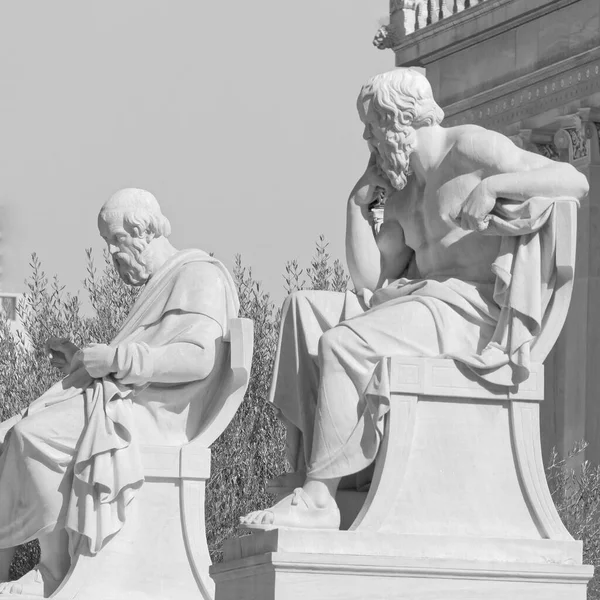 Plato Socrates Statues Front National Academy Athens Greece — 스톡 사진