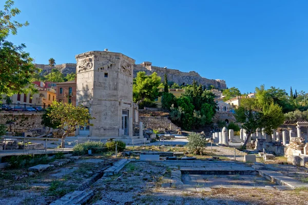 Akropolis Kulle Över Vindtornet Det Romerska Forumet Aten Grekland — Stockfoto