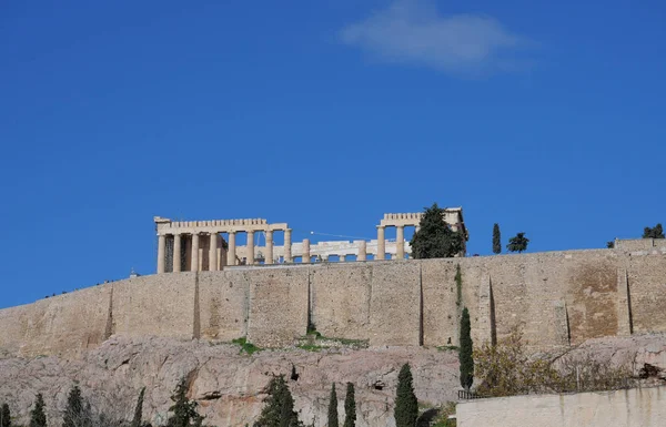 Partenón Antiguo Templo Griego Acrópolis Atenas Bajo Cielo Azul Vibrante — Foto de Stock