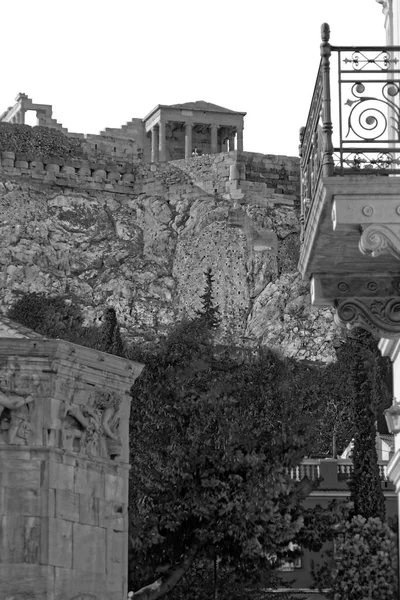 Aten Grekland Erechtheion Tempel Akropilis Kulle Över Romerska Vindar Torn — Stockfoto