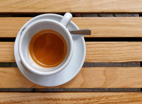 Heißer Italienischer Espressokaffee Auf Holztischhintergrund Platz Für Text — Stockfoto