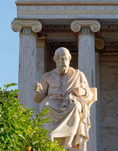 Plato Ancient Greek Philosopher Front National Academy Neoclassical Building Athens — Stock Photo, Image