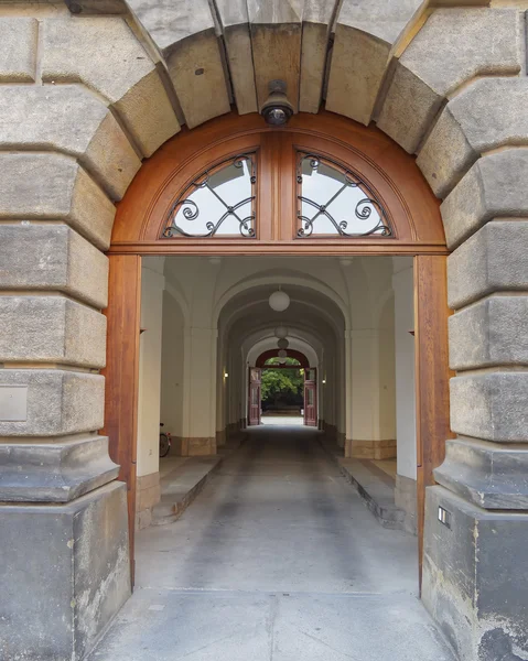 Entrance and secret yard, Dresden old city center, Saxony Germany — Stock Photo, Image